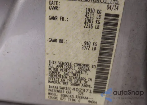 2014 Nissan Altima 2.5/2.5 S/2.5 Sl/2.5 Sv from USA, damaged, VIN 1N4AL3AP1EC402971